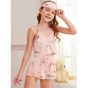 Cami Cartoon Short Pjs Pyjama Girls Sleepwear Summer Children Viscose from Bamboo Pajamas Kids