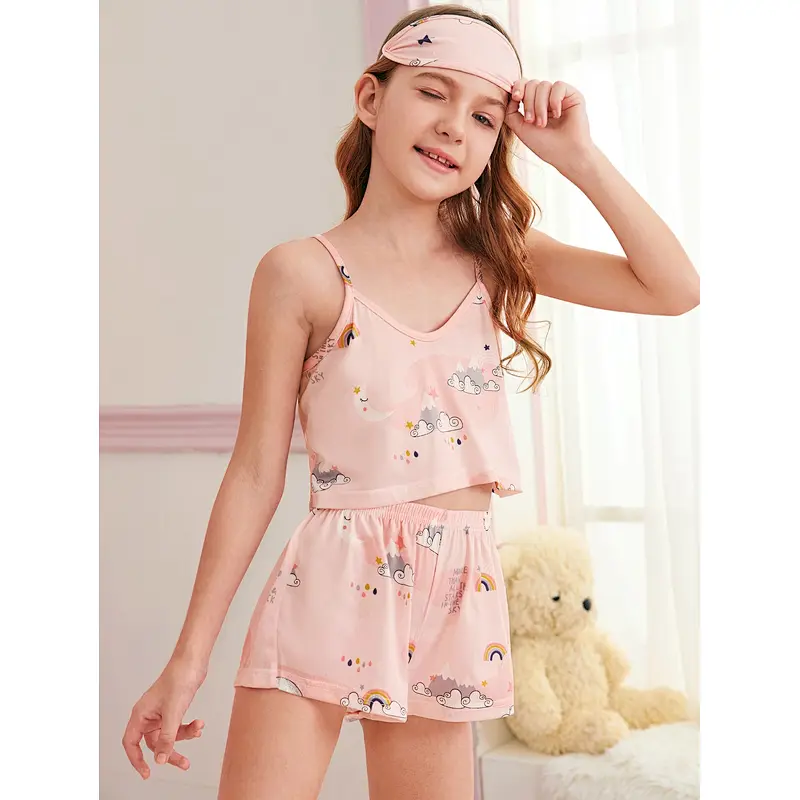 Cami Cartoon Short Pjs Pyjama Girls Sleepwear Summer Children Viscose from Bamboo Pajamas Kids