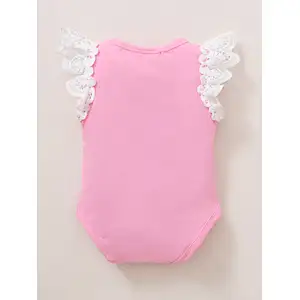 Cute Baby Guipure Lace Trim Bodysuit Sleeveless Cotton Baby Girls' Rompers