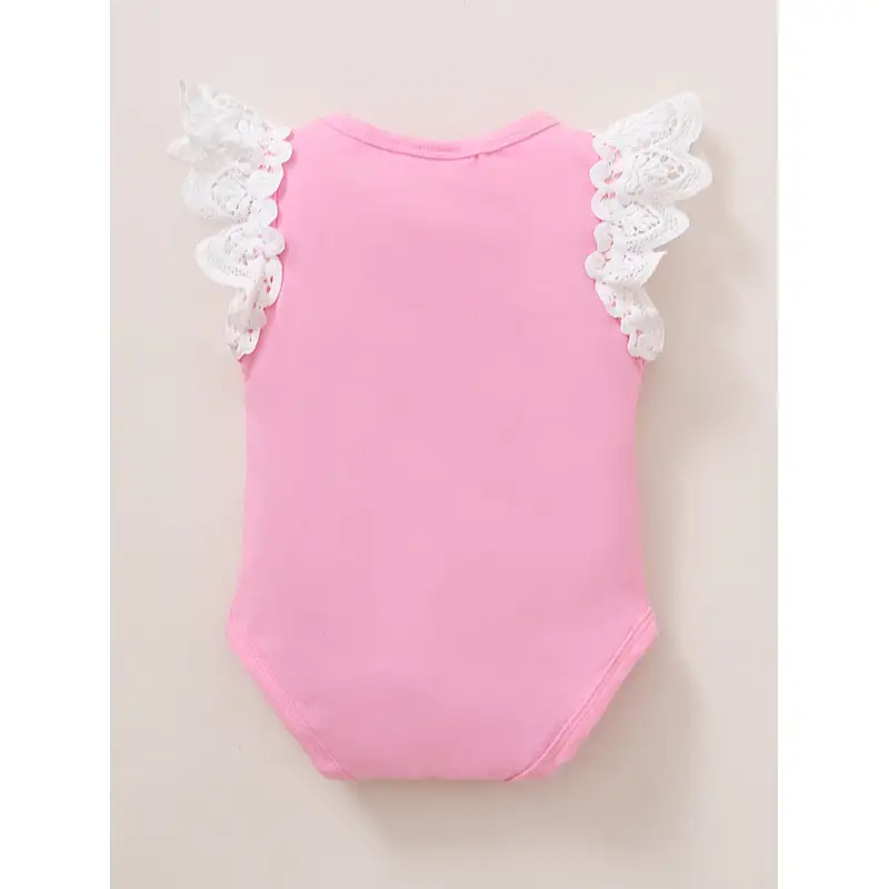 Cute Baby Guipure Lace Trim Bodysuit Sleeveless Cotton Baby Girls' Rompers