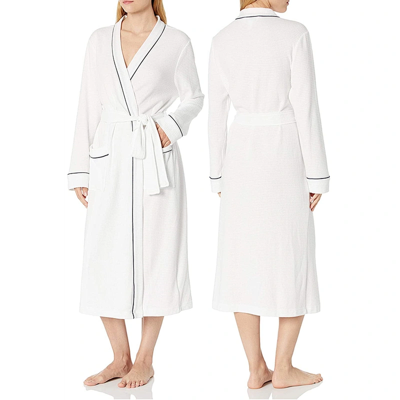 Women's Lightweight Soft Kimono Bath Robe Cotton Calf-Length Waffle Robe