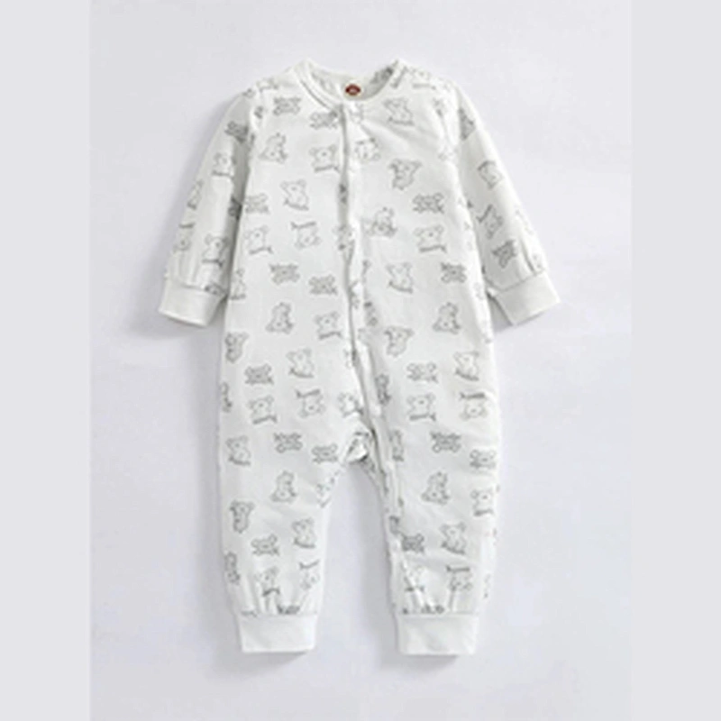 Spring Fall Baby Long Sleeve Rompers Round Neck Cartoon Graphic Striped Button Front Jumpsuit