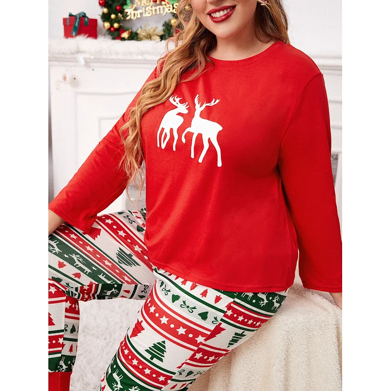 Custom Print XMAS Pyjamas for Women Long Sleeve High Stretch Plus Size Christmas Pajamas