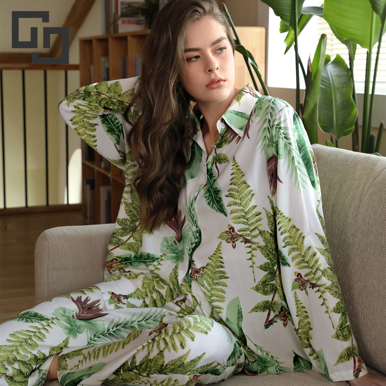 Floral Long Organic Cotton Pyjamas Custom Bamboo Viscose Women Pajama