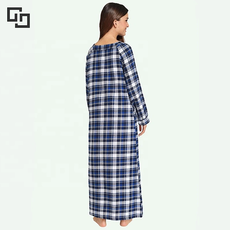 Tartan Frilled Tie Front Plus Cotton Night Dress Nightgown