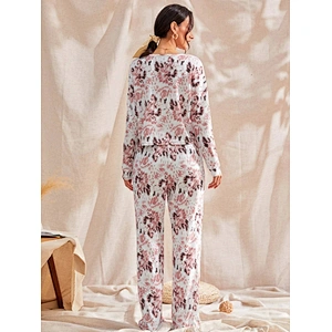 2022 New Arrival Tie Dye Drop Shoulder Women Waffle Knit Home Lounge Wear Cotton Pajama Set