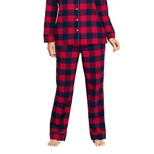 Wholesale Winter Women's Brushed 2 piece Cotton Flannel Plaid Pajama Set