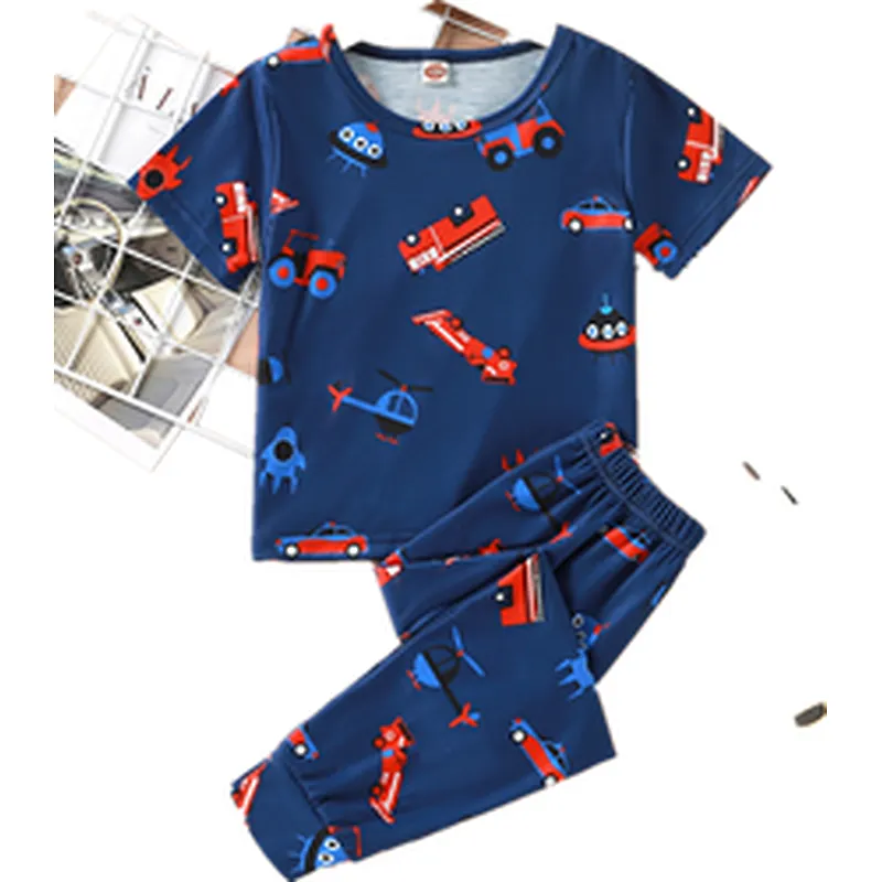 Wholesale Cartoon Long Sleeve Lounge Wear 100% Cotton Pyjamas Custom OEM Kids Boy Bamboo Pajama Sets