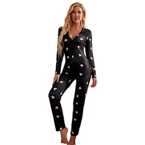 Custom Valentine Pajamas Women Button Front Romper Heart Print Valentine's Day Onesie