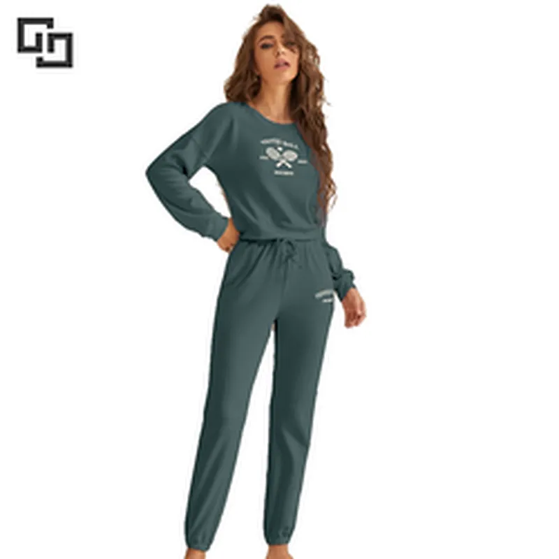 Custom Long Sleeves Fashion Pyjamas bamboo Knitted Sleepwear Set Solid Winter 2 Pieces Pajamas For Women