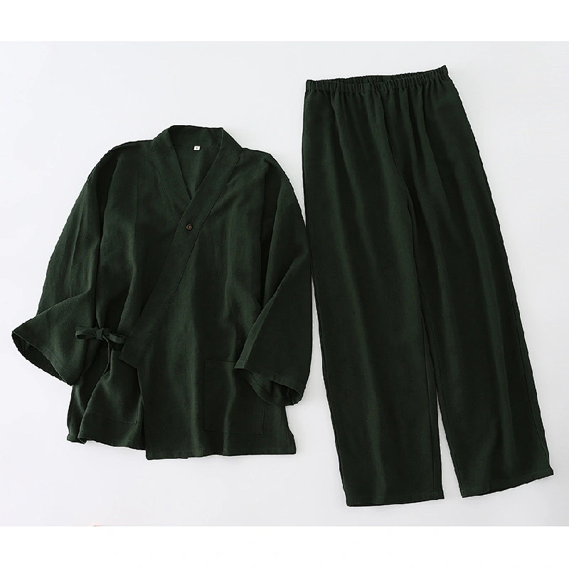 Belt Cozy 2 Pieces Breathable Solid Pajamas Woven Summer Short Cotton Pyjama Linen Women Lounge Wear