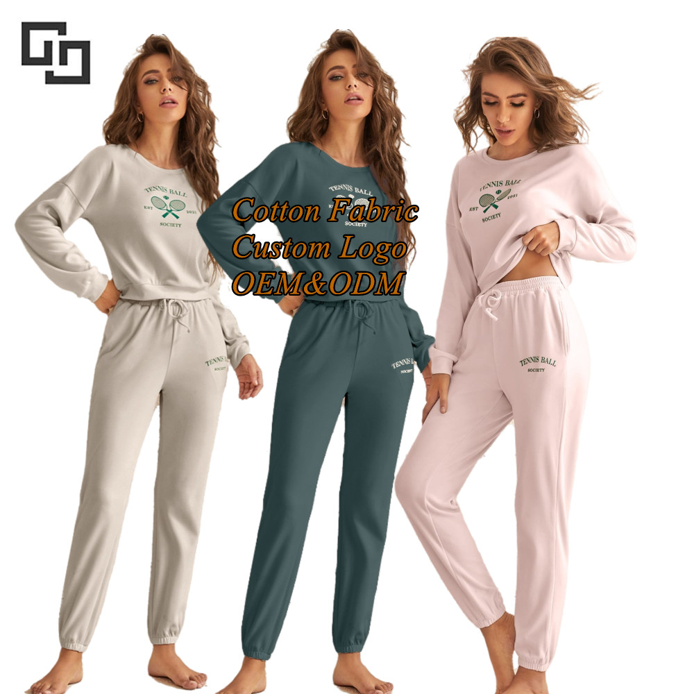Custom Long Sleeves Fashion Pyjamas bamboo Knitted Sleepwear Set Solid Winter 2 Pieces Pajamas For Women