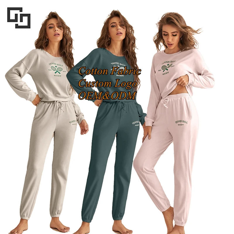 Custom Long Sleeves Fashion Pyjamas bamboo Knitted Sleepwear Set Solid Winter 2 Pieces Pajamas For Women