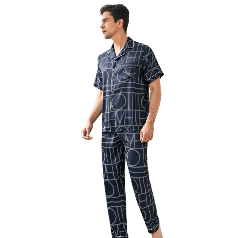 Men Print Button Front Custom Two Pieces Pajama Sets Plaid Cotton Bamboo Lounge wear Men Pyjama