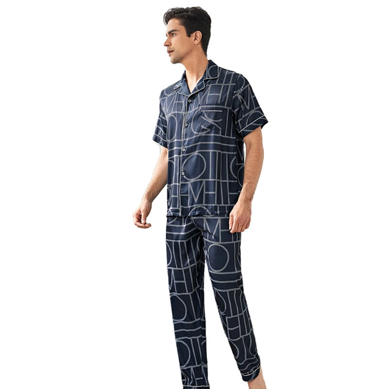 Men Print Button Front Custom Two Pieces Pajama Sets Plaid Cotton Bamboo Lounge wear Men Pyjama