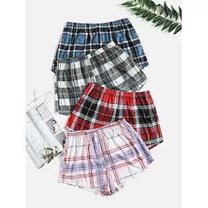 OEM Casual Plaid Women's Pajama Shorts Tartan Print Sleeping Shorts