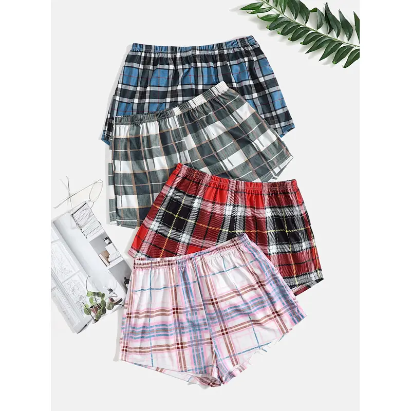 OEM Casual Plaid Women's Pajama Shorts Tartan Print Sleeping Shorts