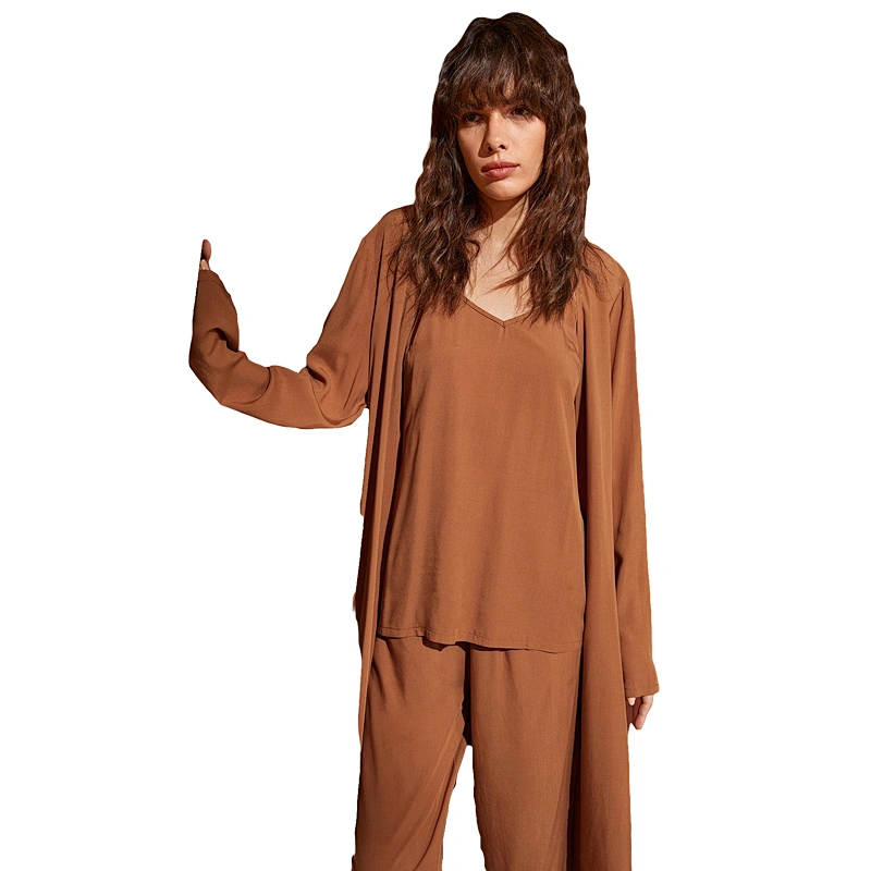 Wholesale 3 Pieces Cami Pants Lounge Wear Robe Sets Fille Chemise Kimono Robe Custom Spa Cotton Long Women Robes