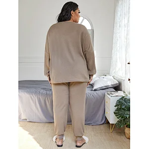 Custom Waffle Knit Women Waffle Pajama High Low Hem PJ Set Plus Size Pajamas