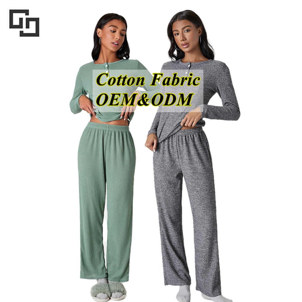 Woman Rib Pajama Set Wholesale Custom Rayon Custom Lounge Wear Winter Cotton Women Loungewear Sets