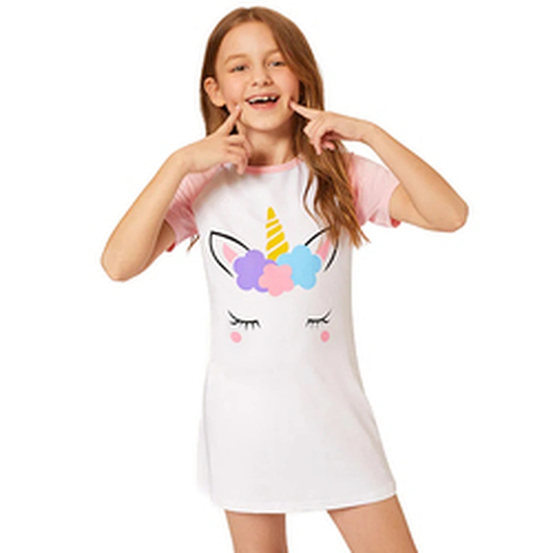 Custom Kids Adorable Unicorn Print Girls Pajamas Night Wear Sleep Girl Night Dress