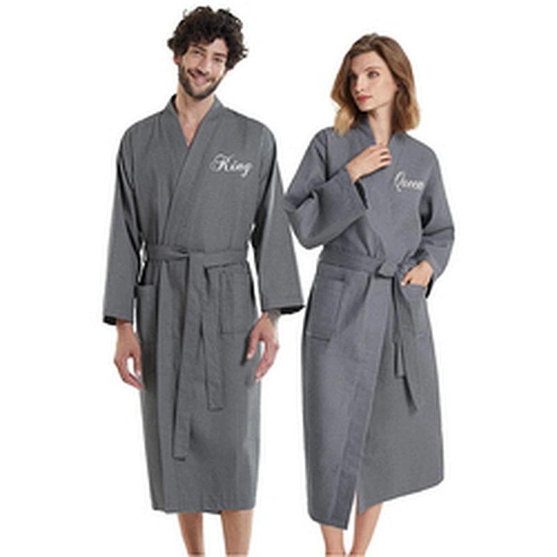 Calf Length Cotton Waffle Robe Loose Kimono Dressing Gown Hotel Couple Spa Bath Robes