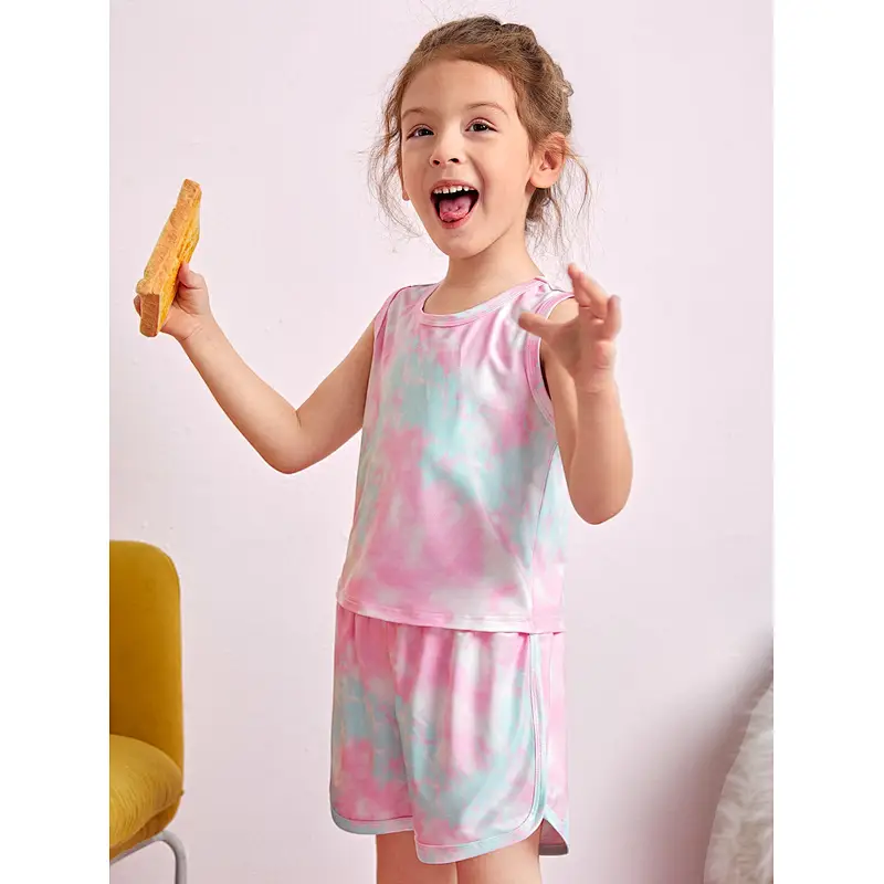 Children Cami Top&Shorts Tie Dye Pyjama Sets Cotton Kids Girls Custom Pajama Set