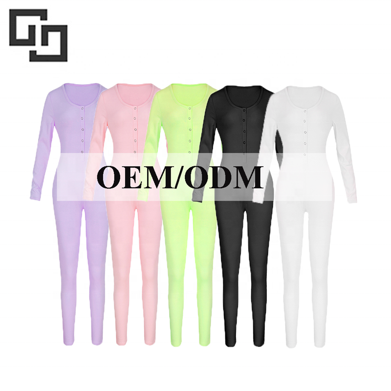 Custom Cozy Knit Adult Onesie Pajamas Solid Button Front Long Sleeve Jumpsuit for Women