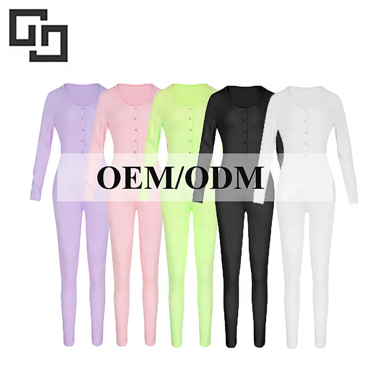Custom Cozy Knit Adult Onesie Pajamas Solid Button Front Long Sleeve Jumpsuit for Women