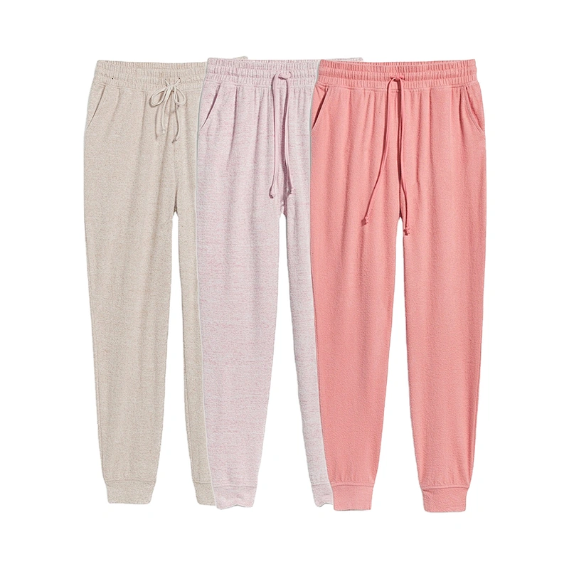 Wholesale Lady Pajama Bottom Pants High Waisted Soft Brushed Rayon Plush Knit Jogger Lounge Pants for Women