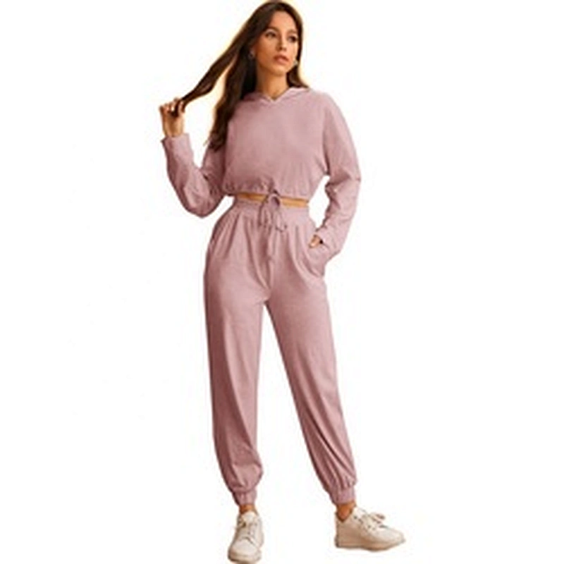 2021 2 Pieces Solid Custom Lounge Wear Organic Cotton Loungewear Set