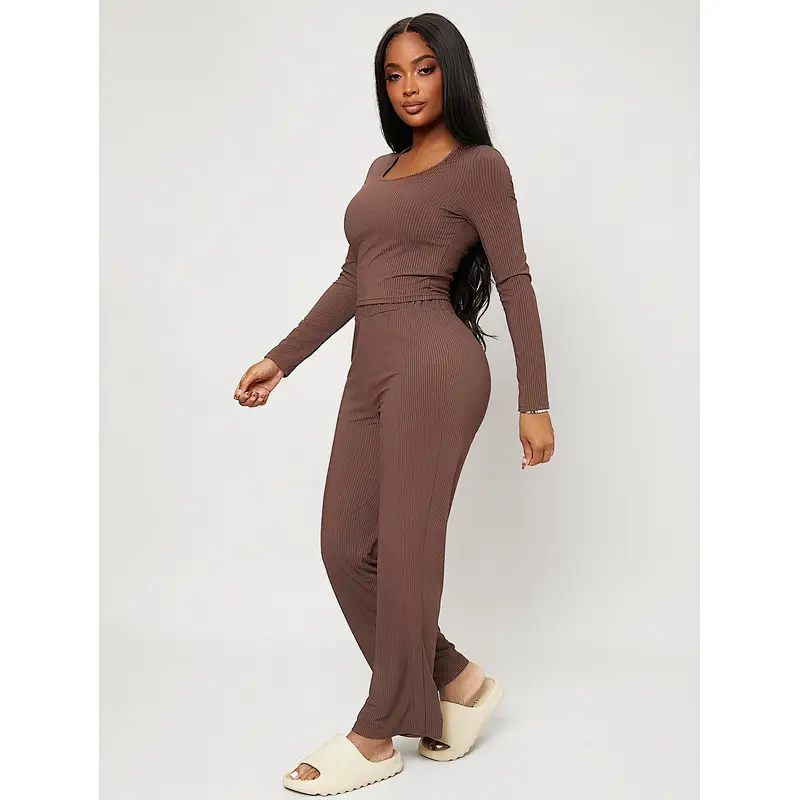 Rib Knit 2 Piece Loungewear Women Sets Softness Ribbed Knit Lounge Wear