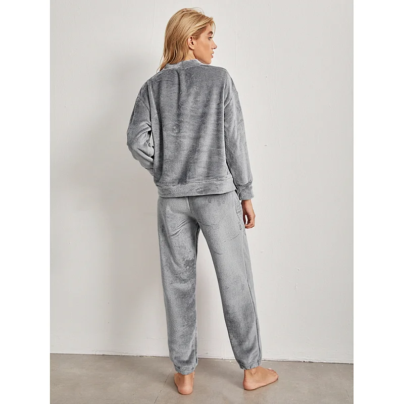 2022 Winter Custom Design Plus Size Women's Sleepwear Piajama Lounge Wear Set Flannel Pijama Solid Pajama Sets For Women