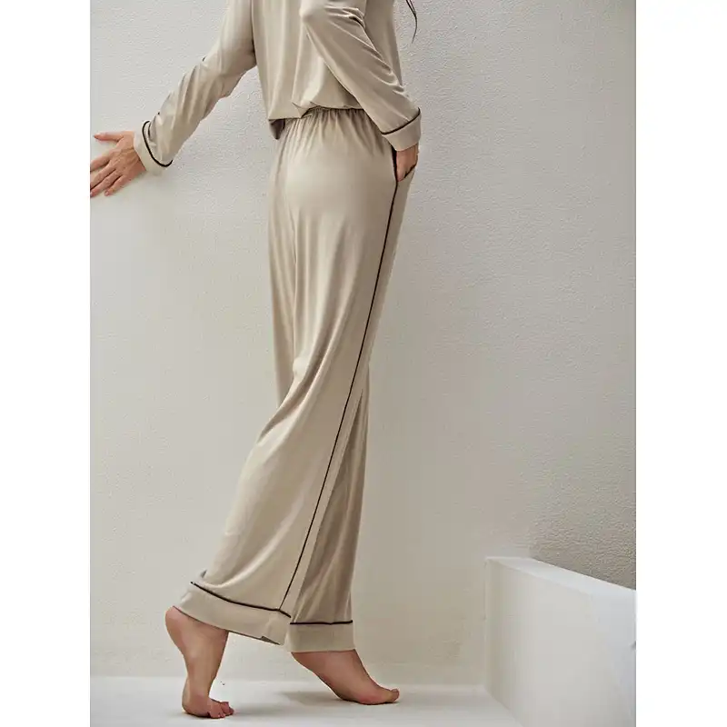 Premium Viscose Pajama Pants Super Soft Modal Sleep Bottoms Solid Contrast Binding Lounge Pants
