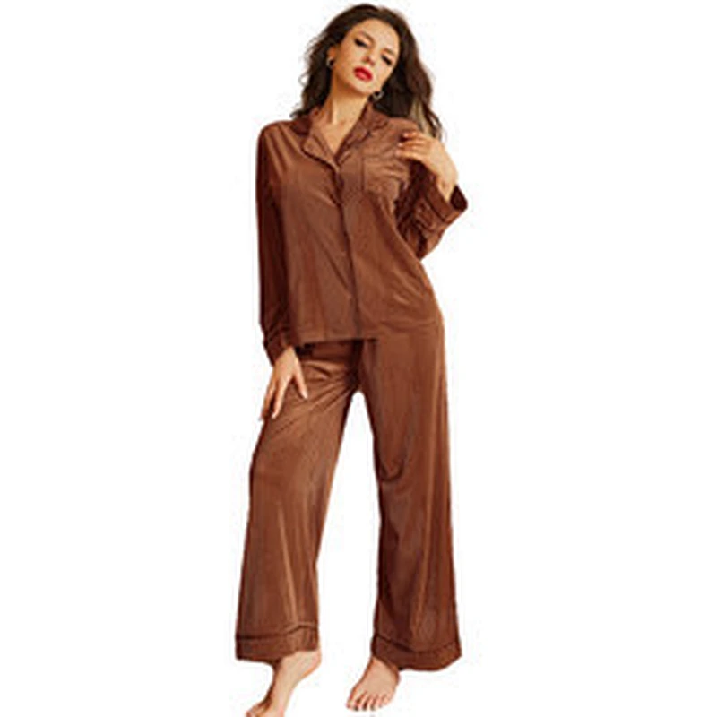 Wholesale Rib Knit Flannel Women Pajama Sets Piping Two Piece Fleece Winter Designer Pyjamas