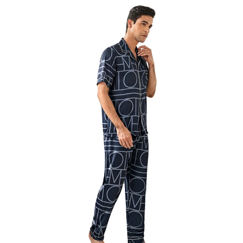 Men Print Button Front Custom Two Pieces Pajama Sets Plaid Cotton Bamboo Lounge wear Men Pyjama
