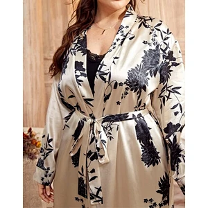 Satin Robes Women Long Beige Sleep Dresses for Women Plus Satin Floral Belted Night Gowns for Ladies