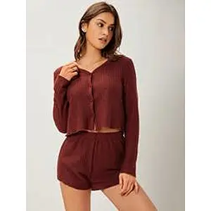 Wholesale Lounge Wear V Neck Button Front Tee & Shorts Lounge Set Women Loungewear Sets