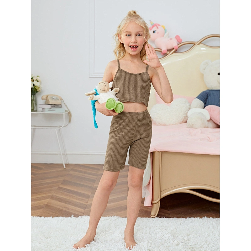 Cami Shirt 2022 Cozy Bulk Rib Cotton Girl Pyjamas Short Pajama Set Blank Children Short Pajamas