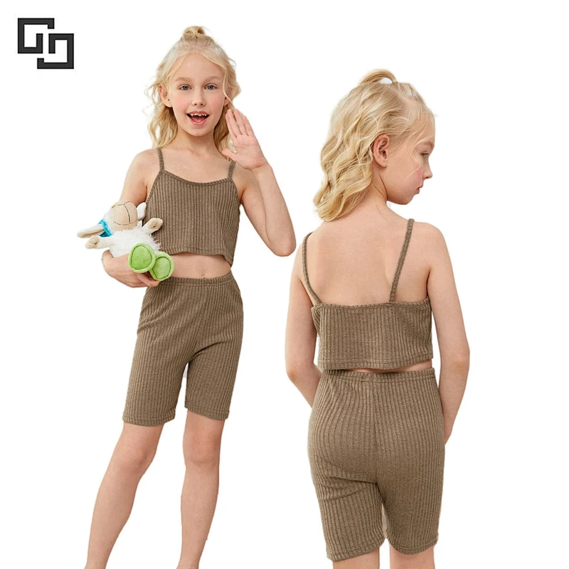 Cami Shirt 2022 Cozy Bulk Rib Cotton Girl Pyjamas Short Pajama Set Blank Children Short Pajamas