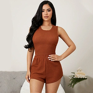 Waffle Knit Tank Top & Shorts Lounge Wear Sets Women Summer Wholesale Loungewear