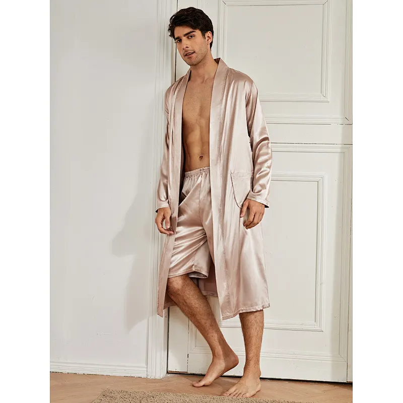 Designer Robe Shorts Sets For Men Solid Luxury Belted Custom Bath Robe Solid Spa Silk Men's Robe