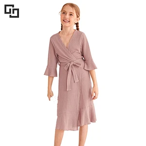 Waffle Knit Ruffle Children Sleepwear Robe Waffle Cotton Kids Girls Bath Robes