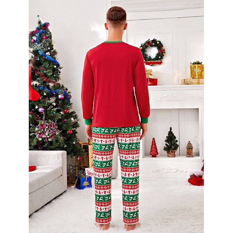 XMAS Holiday Men Sleepwear Custom Print Contrast Binding PJ Set Men Christmas Pajamas