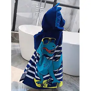 Custom Kids Pajama Cartoon Dinosaur Hooded Bathrobe Cute Cotton Boys Bath Robes
