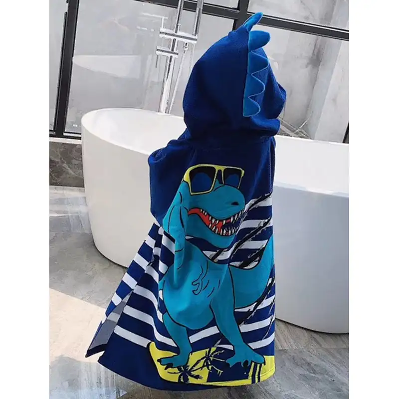 Custom Kids Pajama Cartoon Dinosaur Hooded Bathrobe Cute Cotton Boys Bath Robes