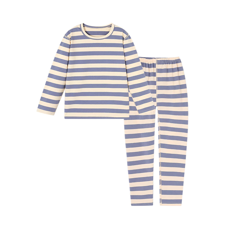 Cozy Knit Jersey Boys Sleepwear Striped Print Top & Pants PJ Set Cotton Kids Pajamas