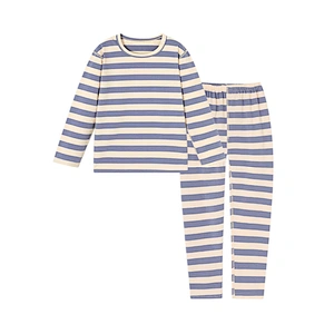 Cozy Knit Jersey Boys Sleepwear Striped Print Top & Pants PJ Set Cotton Kids Pajamas