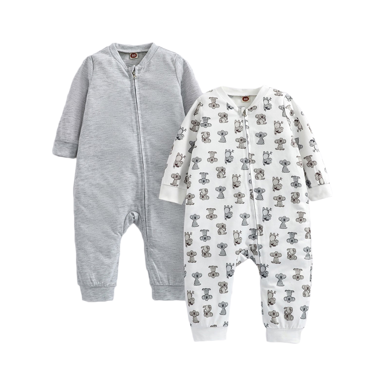 Cute Baby Clothes Set 100% Cotton Koala Print Zip Up Jumpsuit Unisex Baby Romper
