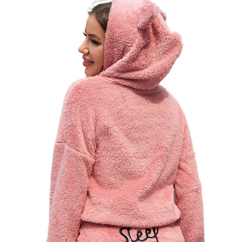 2022 Letter Drop Shoulder Fleece Pjs Femme Designer Flannel Custom Pajama Lounge Wear Sets For Women